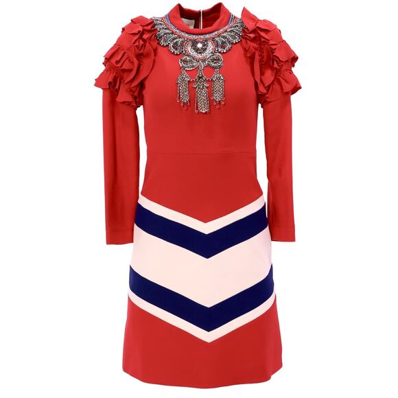 GUCCI Fall 2016 Runway Hibiscus Wool Silk Embroidered Mini Dress 38IT/XS - Picture 2 of 15